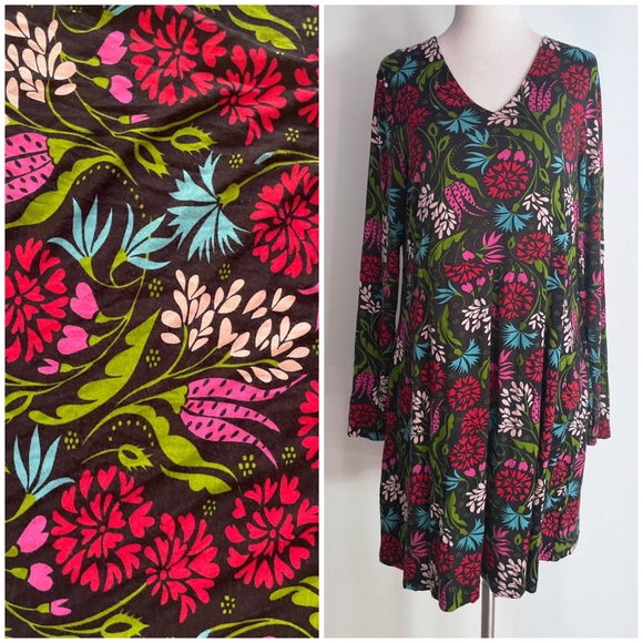 Gudrun Sjoden Dresses & Skirts - EUC Gudrun Sjoden Bright Floral Pepper Print V Neck Stretch Jersey Tunic Dress M